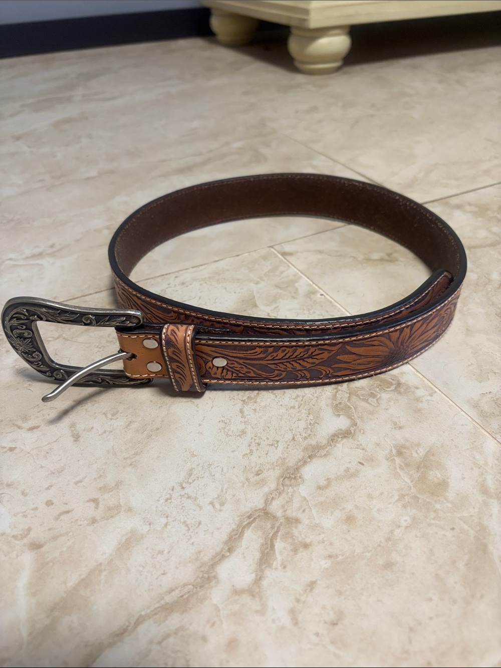 Nocona Belt Co. Tooled Genuine Leather Brown Belt
